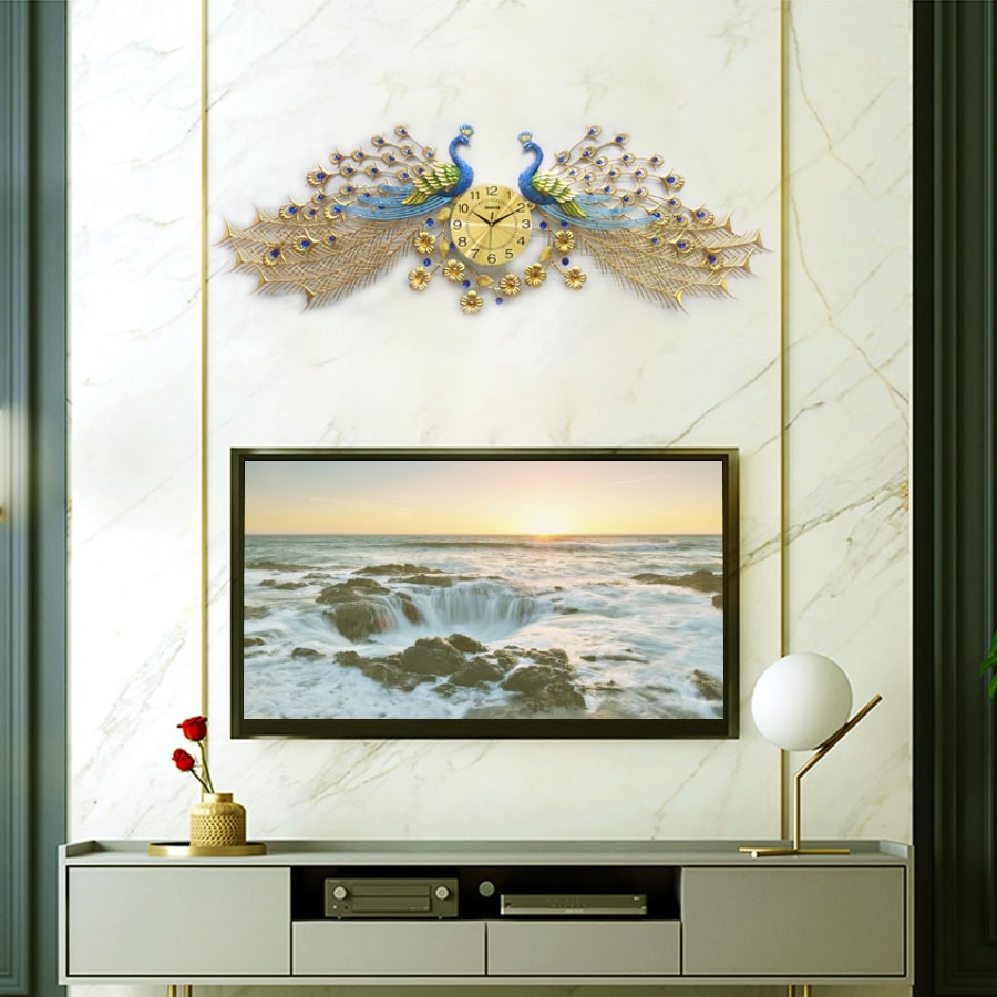 Đồng Hồ Treo Tường Trang Trí Đẹp Con Công S-A999 chim khổng tước độc lạ 3d cỡ lớn nghệ thuật phù hợp cho phòng khách, phòng ngủ