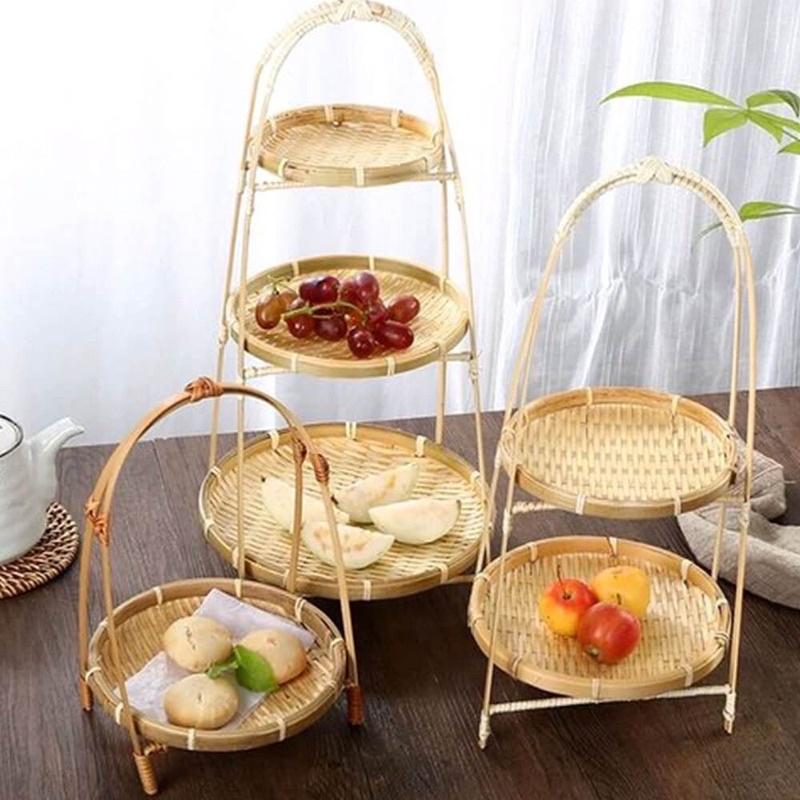 Khay tre đựng bánh, hoa quả, chụp ảnh decor loại 1 tầng và 3 tầng