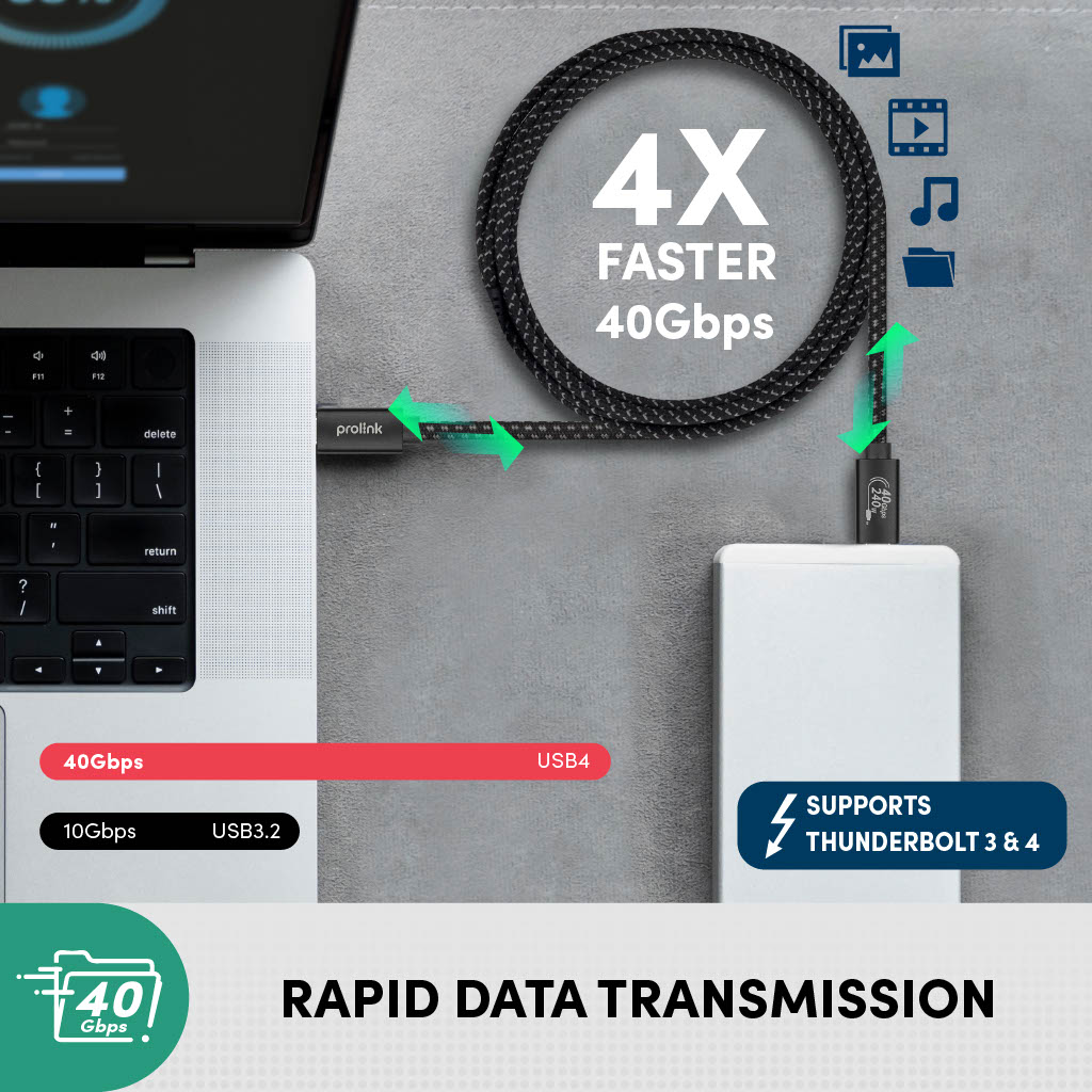 Dây sạc type-C to C PROLiNK GCC_240G3 dài 2m, sạc siêu tốc 240W chuẩn PD 3.1, truyền dữ liệu 40Gbps, xuất hình ảnh 8K Ultra HD - Hàng chính hãng