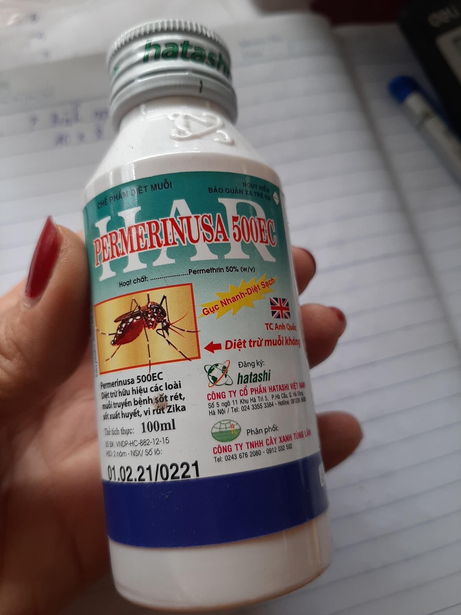 Thuốc diệt muỗi PERMERINUSA 500EC loại 100ml,diệt trừ muỗi truyền bệnh sốt rét,sốt xuất huyết,vi rút Zika