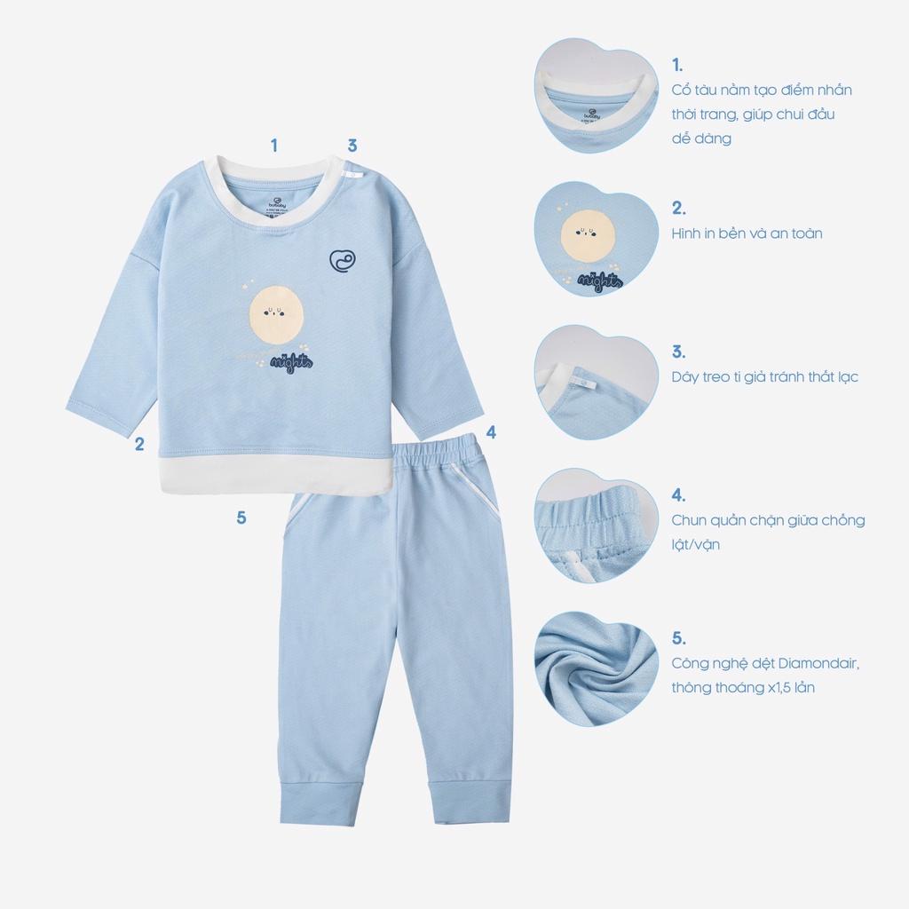 Bộ dài tay bamboo cotton Bu baby BBC110101/ BBC110401 cho bé từ 6 tháng đến 4 tuổi - Cổ tròn- 110401 Blue