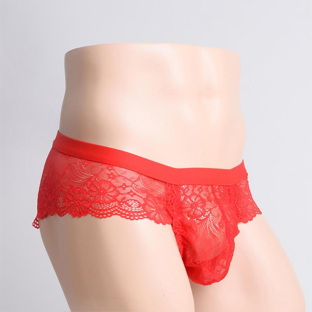 Sexy Men sheer Lace See Through Panties Briefs Underwear Lingerie Red