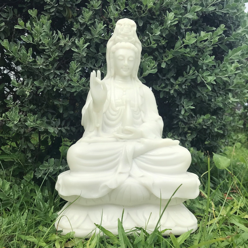 Tượng Phật bà Quan Âm bồ tát đẹp loại lớn ngồi đài sen bằng đá nhân tạo Non Nước, 42cm, tượng quán tự tại bồ tát để thờ cúng, để bàn thờ, trang trí trong nhà, sân vườn