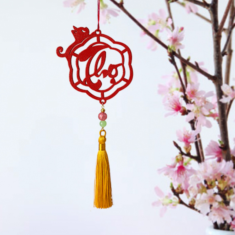 Set 6 dây treo Tết Thư pháp handmade màu đỏ COMBO T6D trang trí mai đào