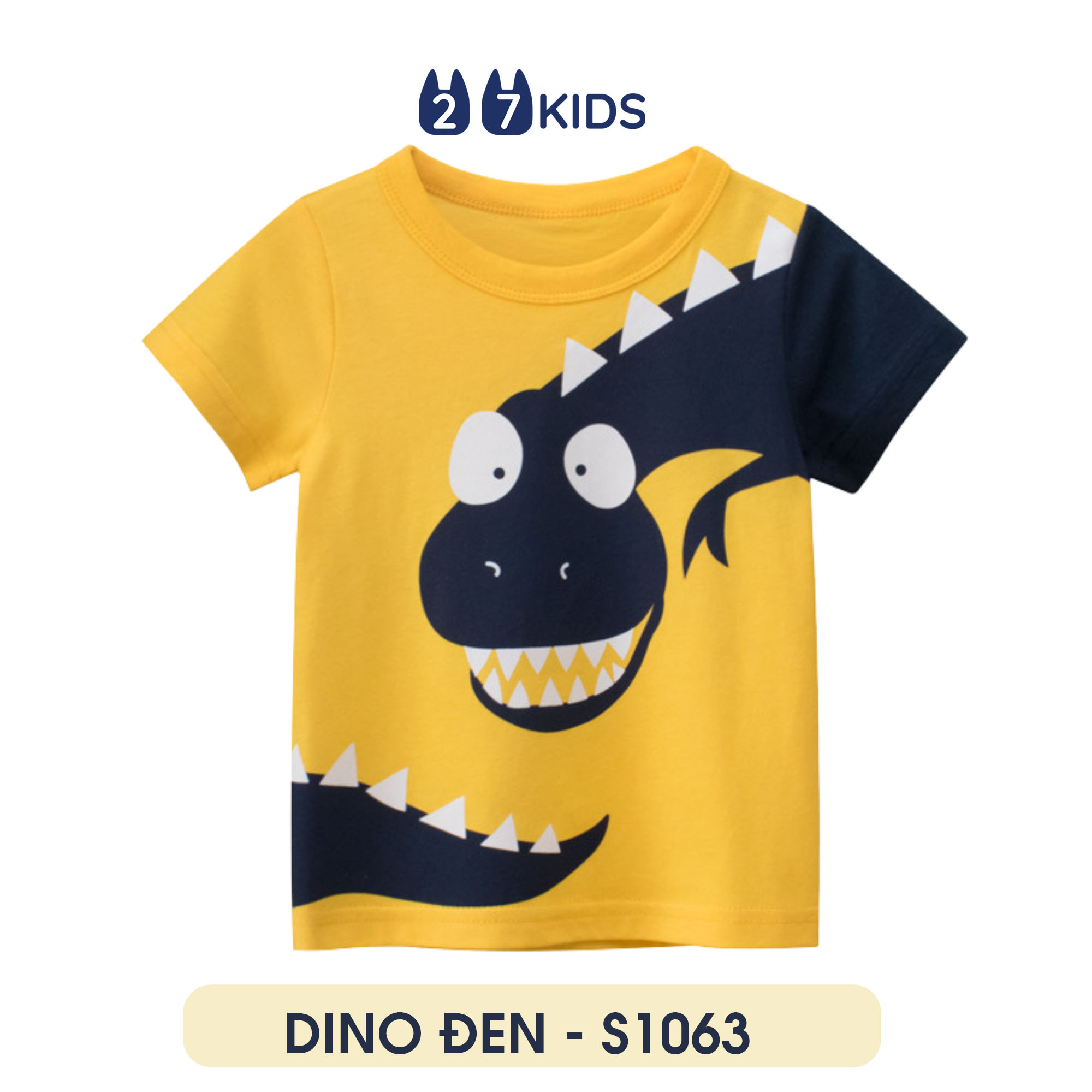 Áo bé trai 27KIDS áo thun cộc tay cho bé DINO ĐEN - S1063