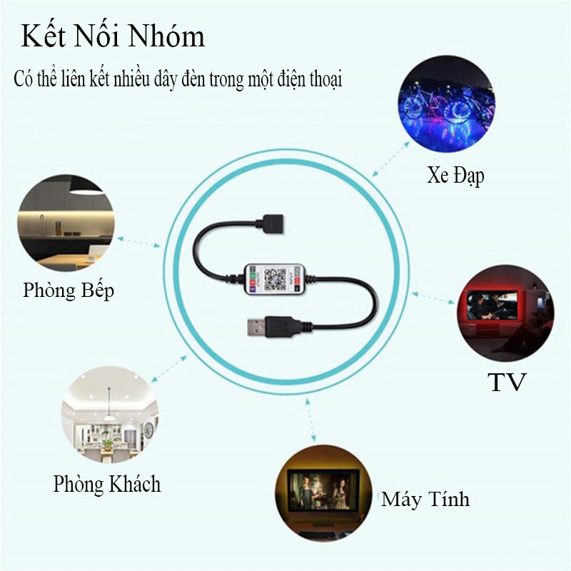 Cuộn dây led 5m MT5A 16 triệu màu sắc RGB - Điều khiển bằng điện thoại smartphone hoặc remote - Bọc silicon chống nước, có keo dán - Cảm ứng nháy theo nhạc - Trang trí phòng game, máy tính, TV, ô tô, phòng khách, cây thông noel ... Quay tiktok cực đẹp