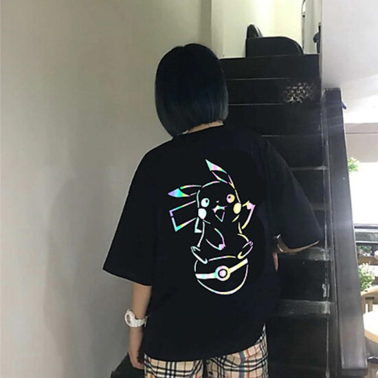 Áo Thun Nam_ Nữ  Phản Quang In hình POKEMON PIKACHU , áo chất, đi đêm, đi phượt bao ngầu, nhìn đã mắt