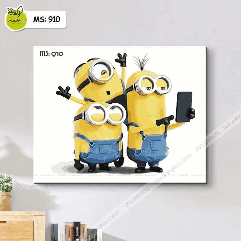 Tranh tô màu 40x50cm có khung Minion tự sướng T910