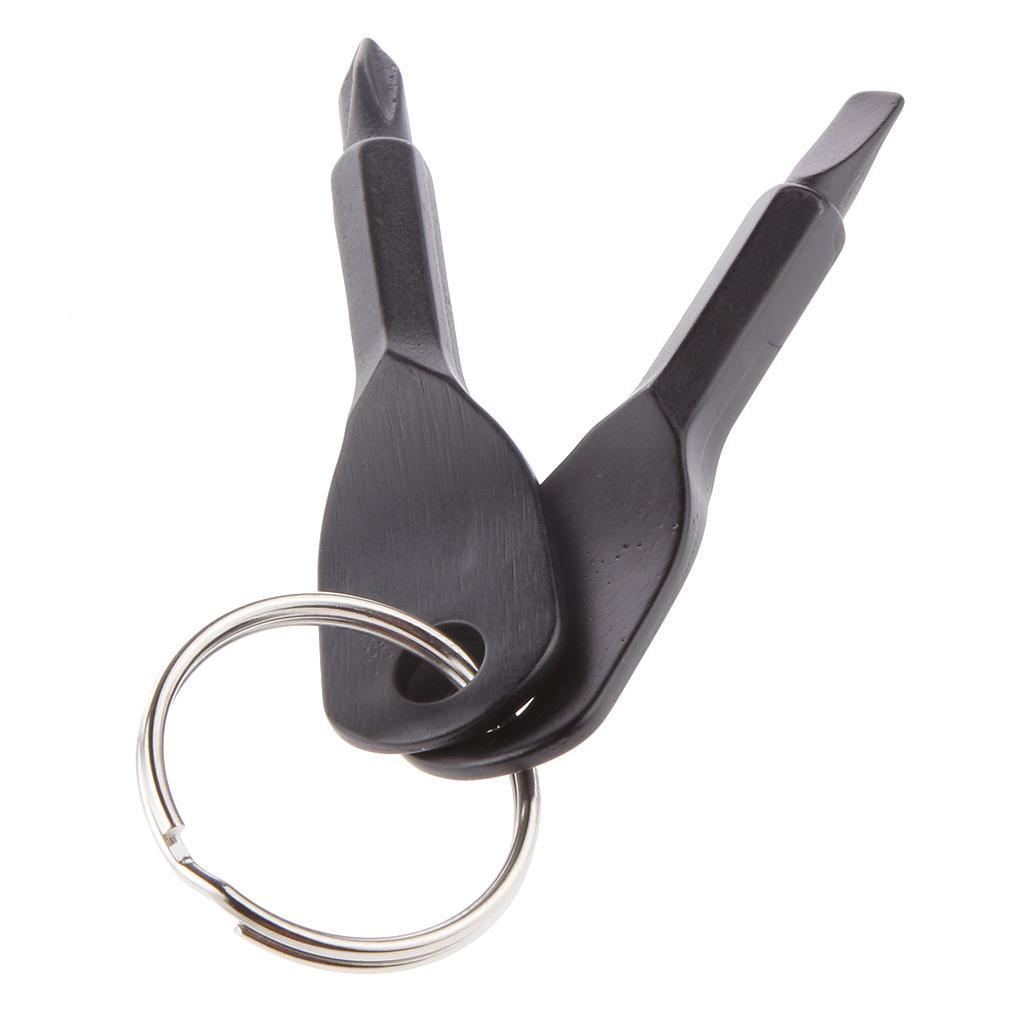 Black 2 Keys Stainless Steel Screwdriver Keychain Outdoor Sport Pocket Tool