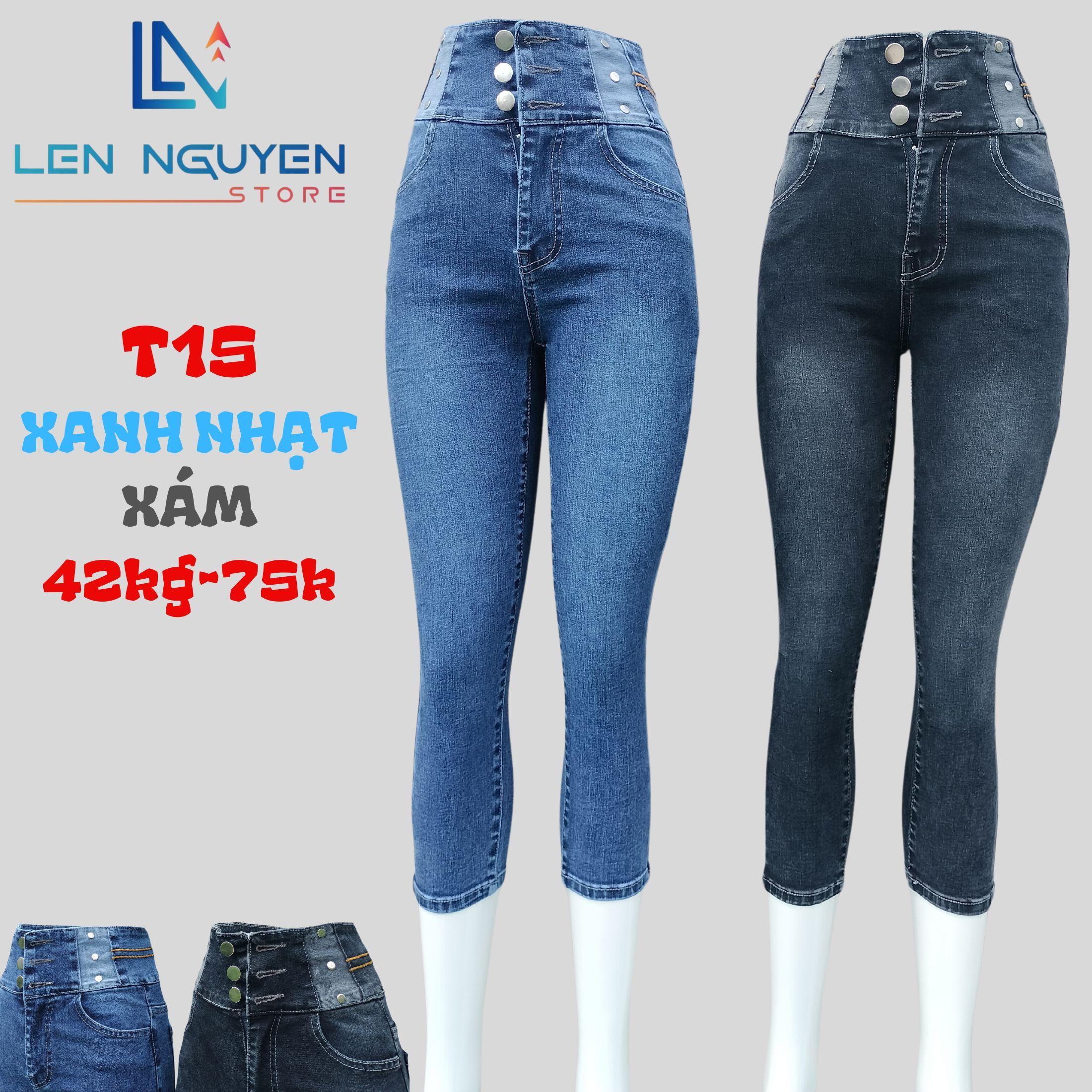 T15_Quần jean nữ, 9 tất, lưng cao, quần bò nữ dáng ôm, quần rin nữ có big size, cho 42kg đến 75kg - Xanh Nhạt