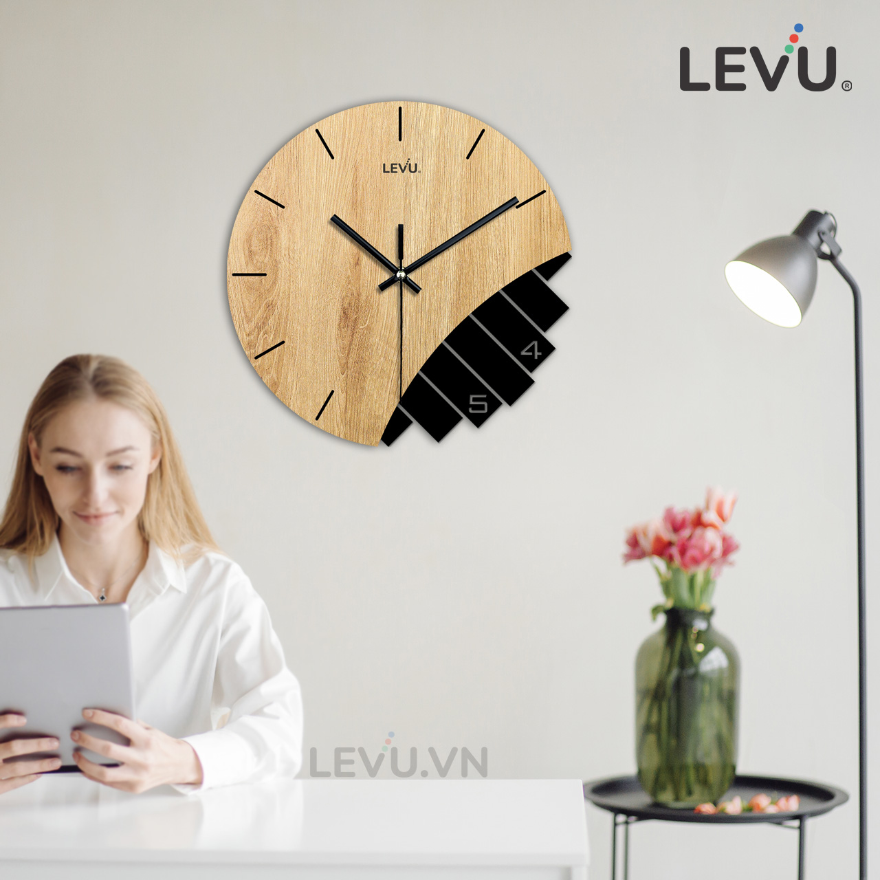 Đồng Hồ Gỗ Treo Tường LEVU DH11 mẫu kim trôi bán chạy