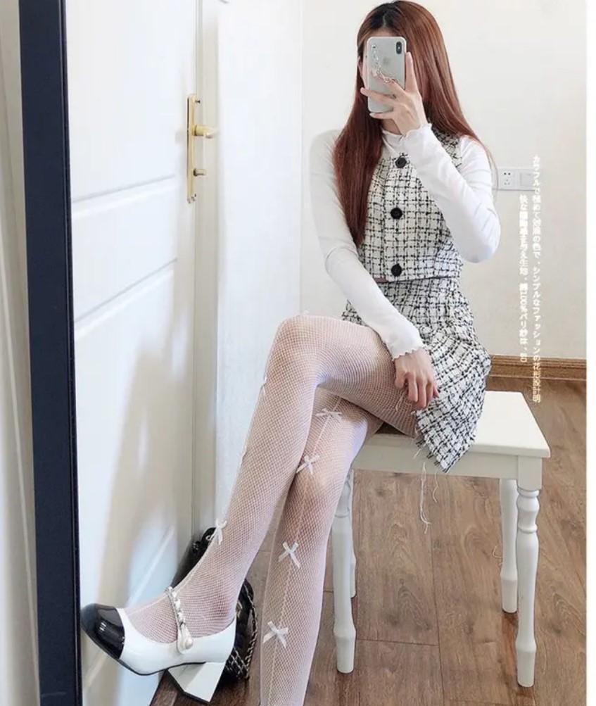 Quần tất lưới, vớ quần lưới đính nơ phong cách, sangtrọng, quyếnrũ, hàng Hot..trend Nữ đen Women Áo Bra