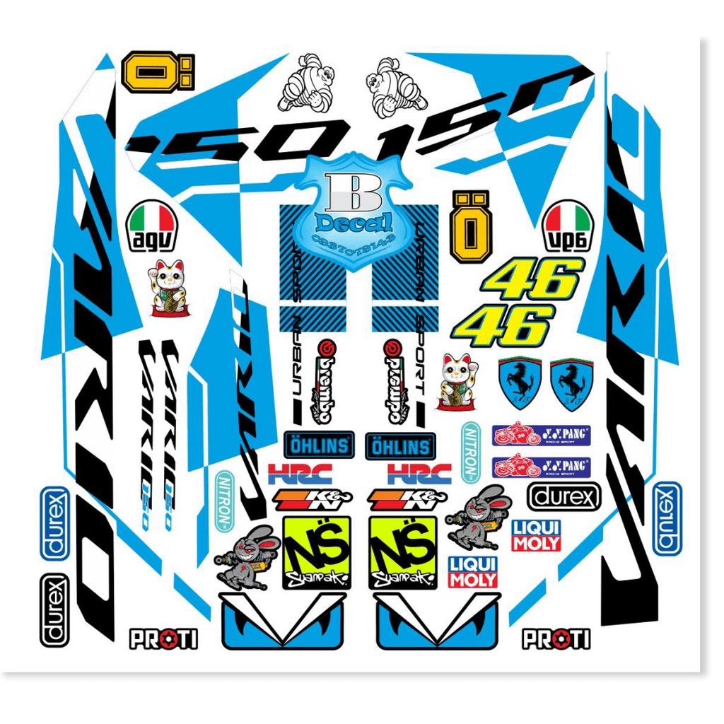 Tem rời dành cho vario 150 indo bạc xanh in decal trong
