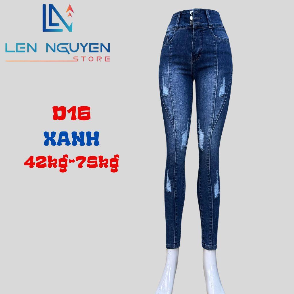 D16_ Quần jean nữ, dài, lưng cao, quần bò nữ dáng ôm, quần rin nữ có big size, cho 42kg đến 75kg,LEN NGUYEN STORE - Xanh