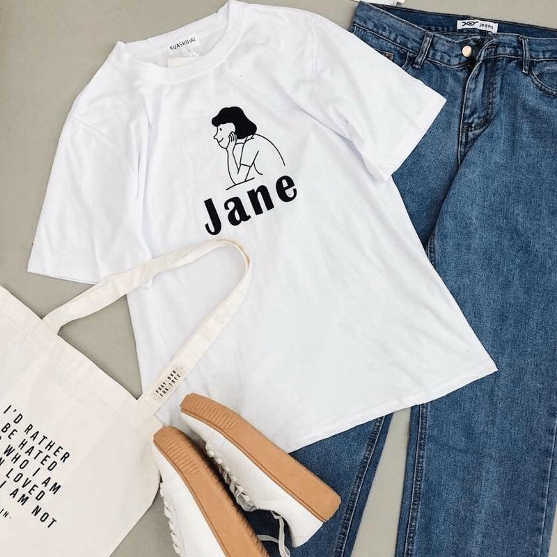 Áo Thun Nữ Tay Lỡ Unisex In Chữ Jane Rẻ Bền Đẹp ATN3906 - J.A Shop
