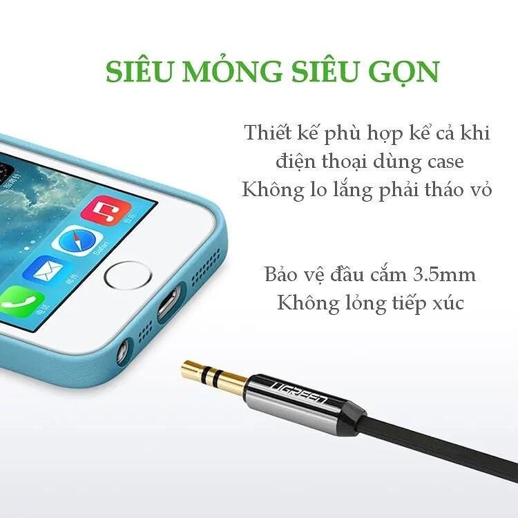 Ugreen UG10761AV119TK 5M màu trắng Dây Audio 3.5Mm Dẹt Mạ Vàng 1 Đầu Vuông 90 Tpe - HÀNG CHÍNH HÃNG