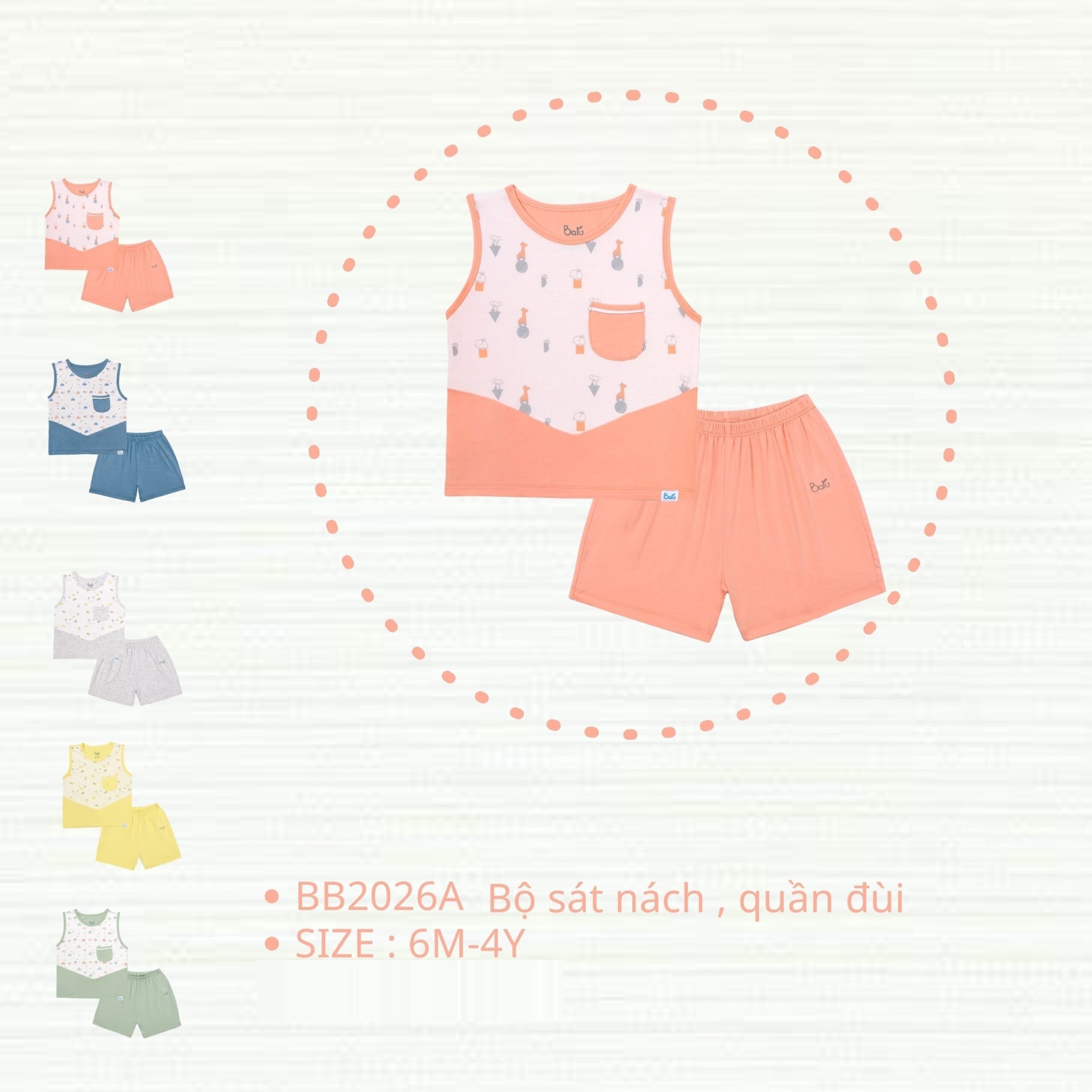 Bộ Sát Nách  BARU cho bé chất cotton 4C , thời trang trẻ em ( 6M -4Y )