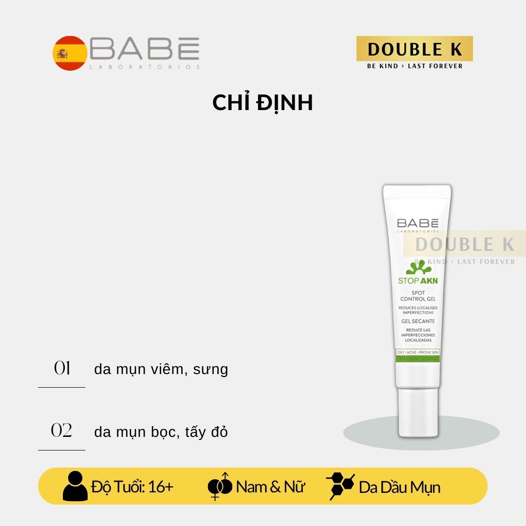 Chấm Mụn BABE Stop AKN Spot Control Gel - Double K