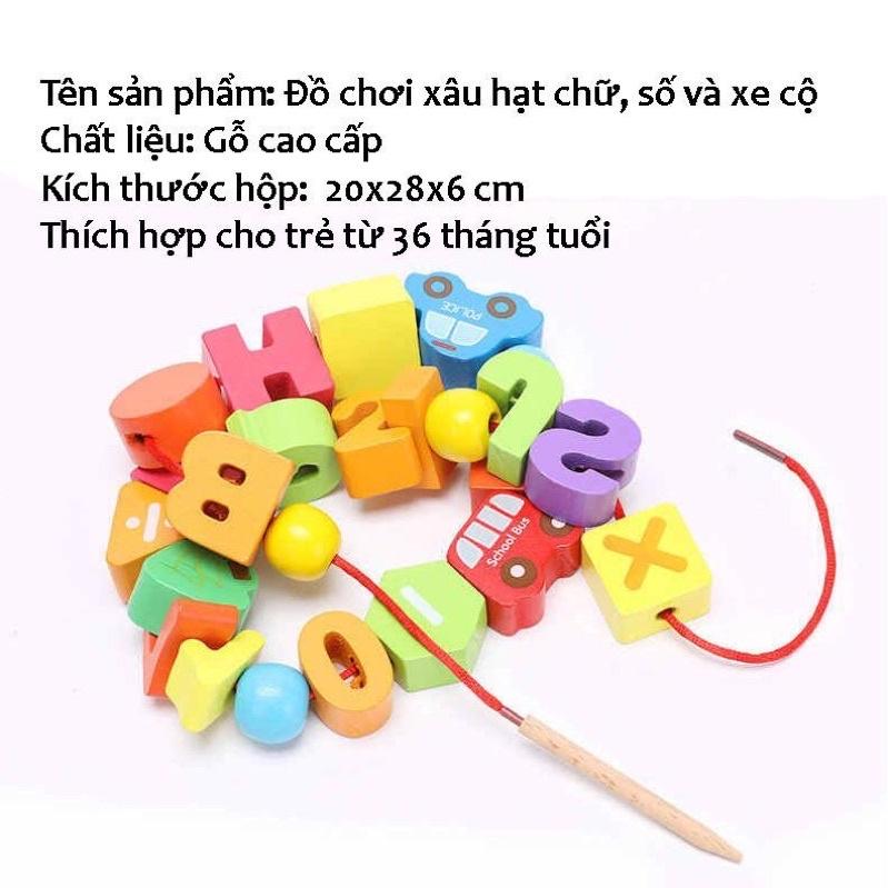 Đồ Chơi Gỗ Thông Minh The Pooh Cho Bé Xâu Luồn Hạt Chữ Số Kèm Phương Tiện Giao Thông An Toàn Cho Bé Từ 3-6 tuổi