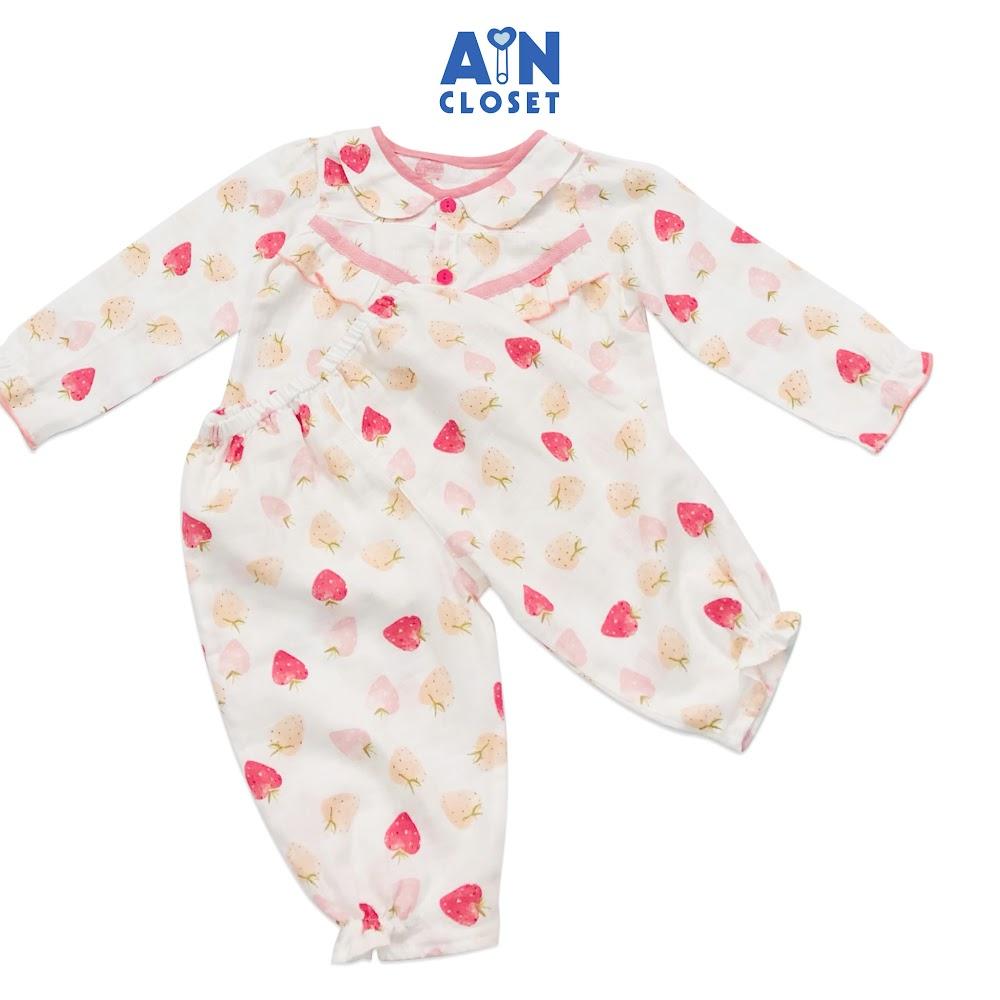 Bộ quần áo dài bé gái họa tiết Dâu Pineberry xô sợi tre - AICDBGA3CD5A - AIN Closet