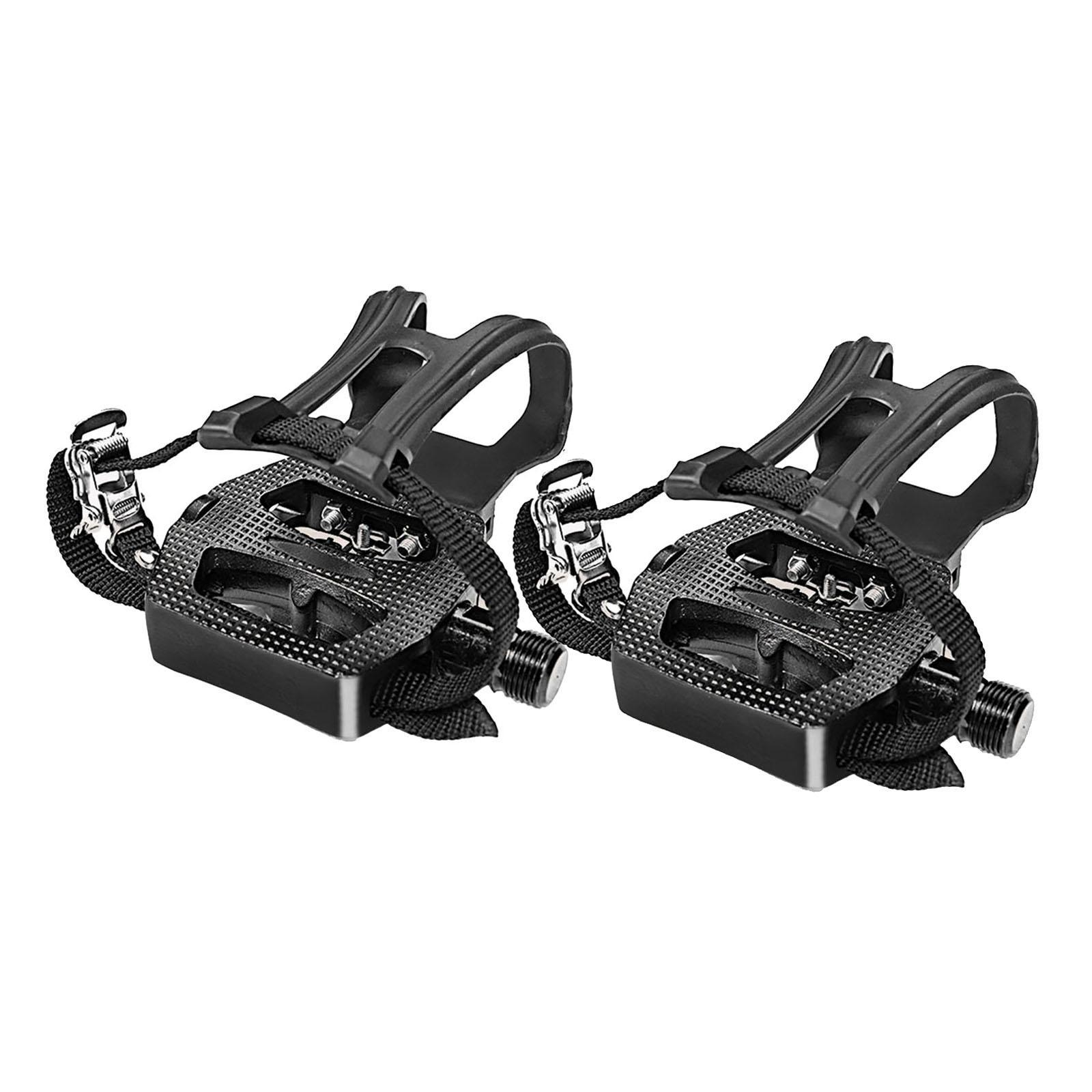 Cycling Bike Pedals with Clips and Straps,  Pedals for Exercise Bike, Mountain and Road Bike