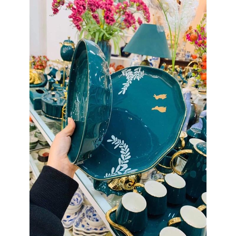 BỘ BÁT ĐĨA XANH HOA ME 26 món