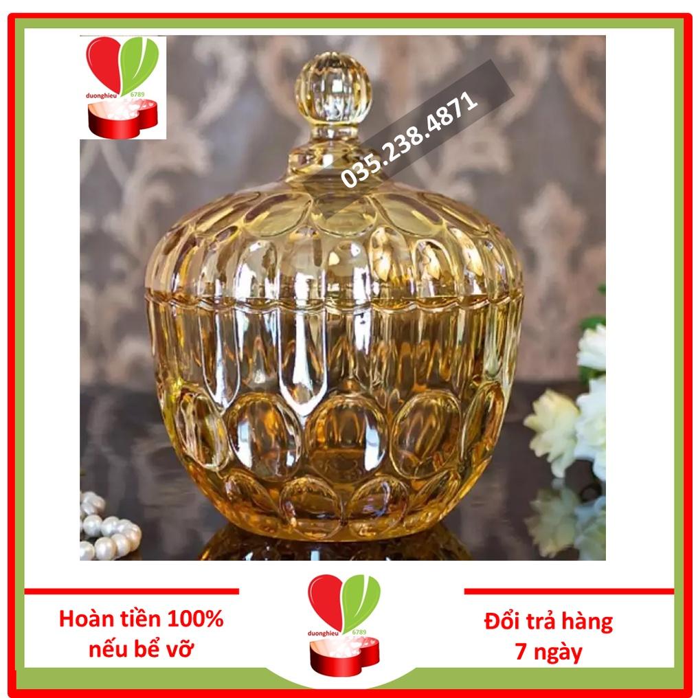 Hũ Mứt Thủy Tinh, Hủ Pha Lê Cao Cấp Màu Vàng Sang Trọng