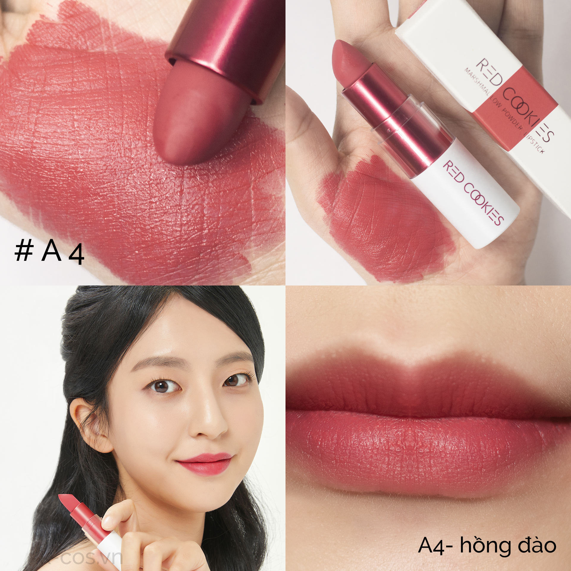 Son Thỏi Lì Marshmallow Powder Lipstick Red Cookies Hàn Quốc - Màu A4 Hồng Đào