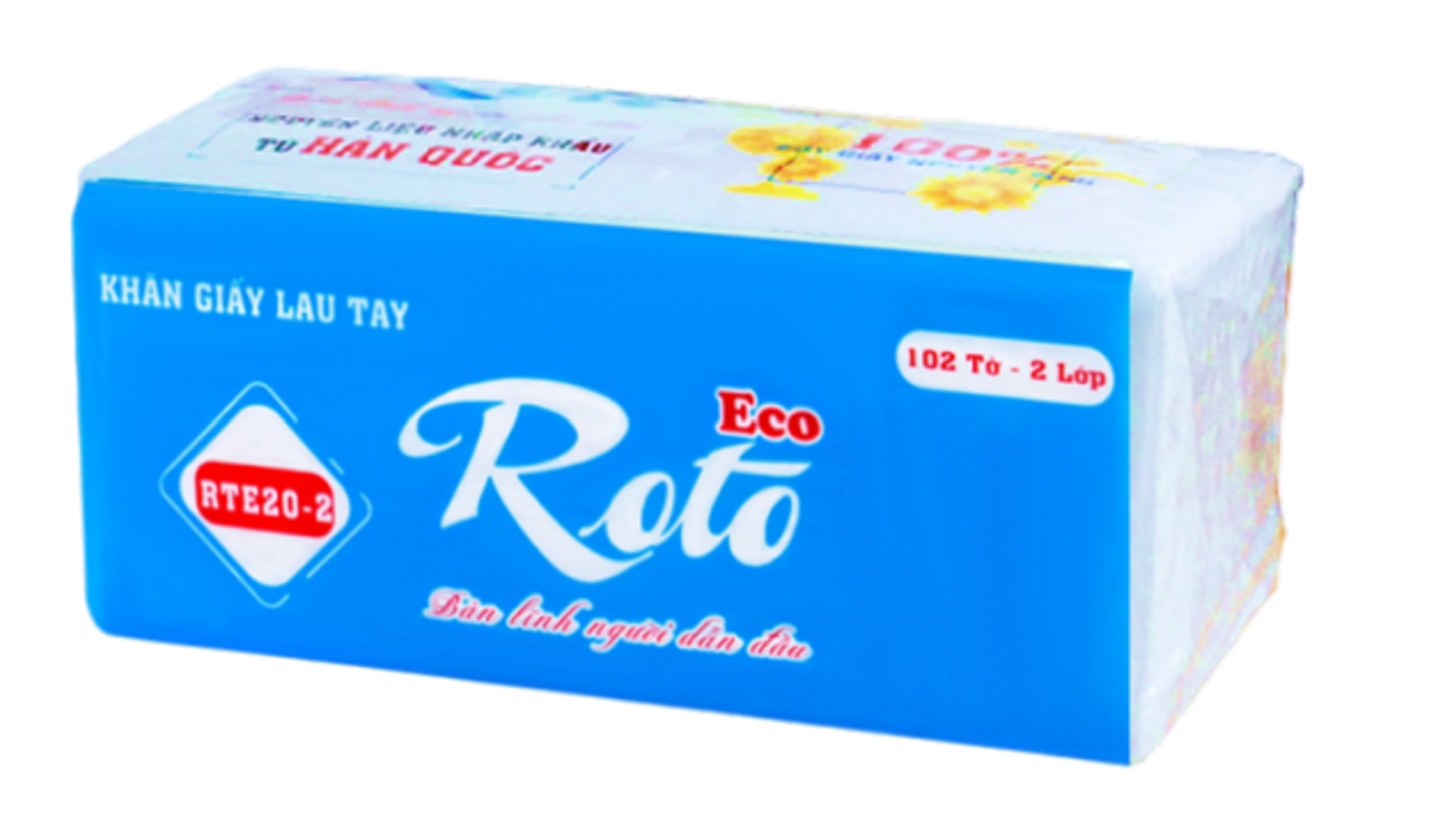 Combo 20 gói khăn giấy lau tay Roto eco20-2 hai lớp 100% bột giấy nguyên sinh, dài 20cm, họa tiết chấm bi xốp, thấm hút 2 chiều, gồm 102 tờ/gói