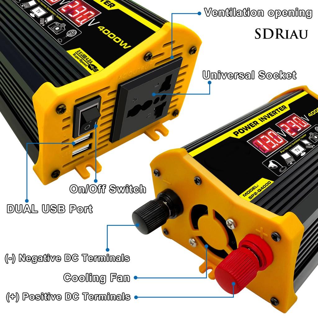 Bộ Biến Tần Nguồn Điện Usb 12v Sang Ac 220v / 110v 4000w Chuyên Dụng Cho Xe Hơi