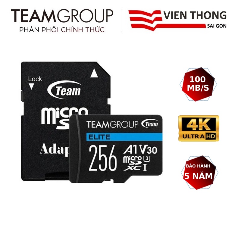 Thẻ nhớ microSDXC TEAM Group Elite V30 A1 class10 lên đến 100MB/s Kèm Adapter - Hàng Chính Hãng