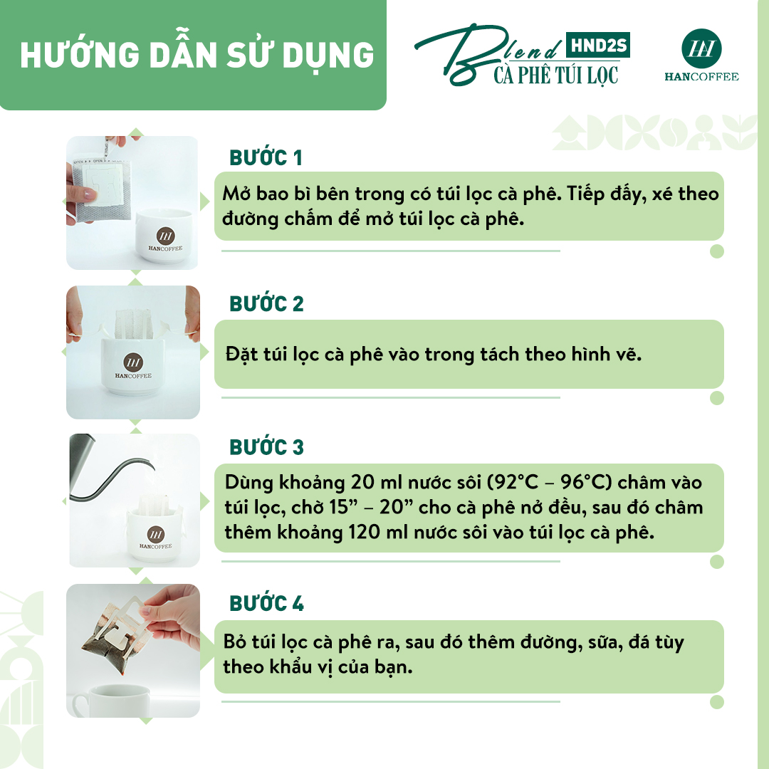 Cà Phê Túi Lọc Blend HANCOFFEE Đắng Nhẹ, Ngọt Sâu Hộp 5 gói - HND2S