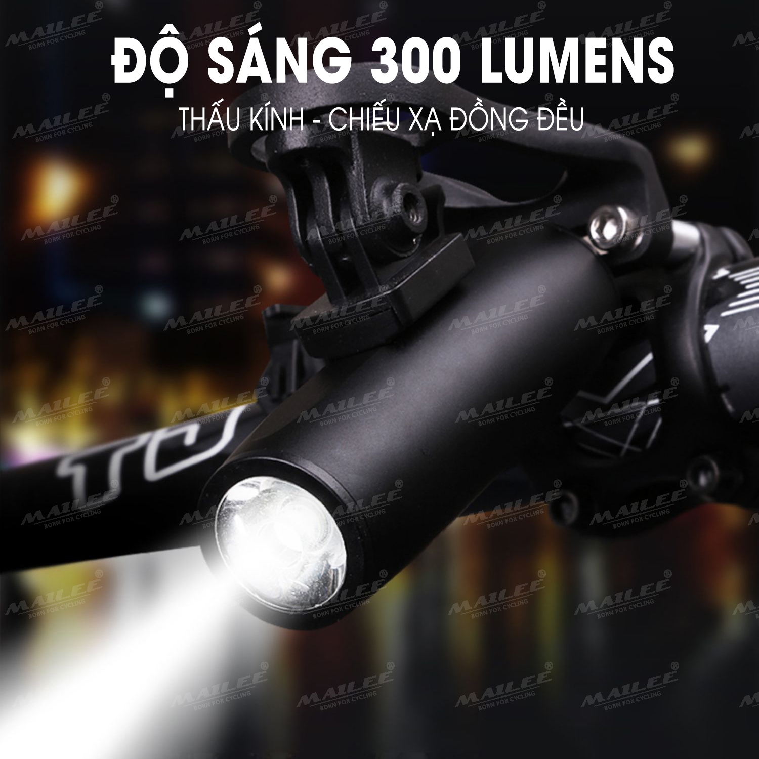 Đèn Xe đạp TX300 300 lumens chiếu sáng mạnh chất liệu Nhôm, sạc USB 2200mAh đi đêm chiếu sáng TW (không kèm pát treo ngược) - Mai Lee