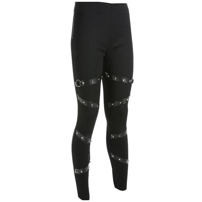 Quần Legging Cách Điệu Ống Đan Dây Da