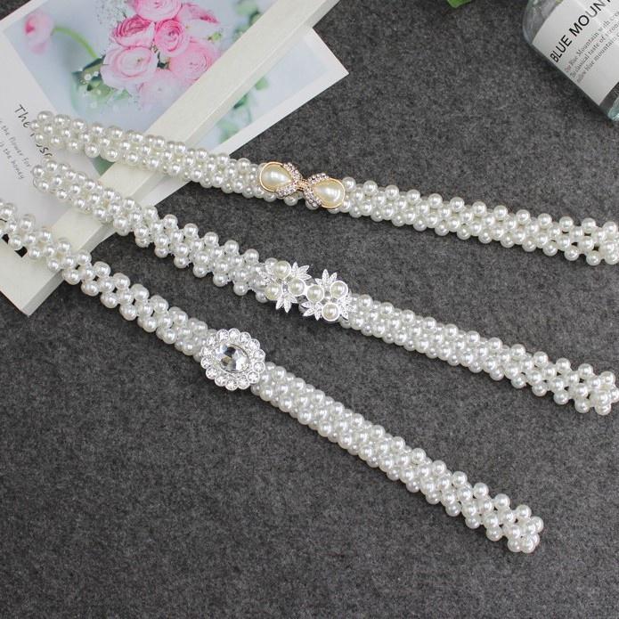 Đai váy ngọc trai nhân tạo bản nhỏ cho nữ, thiết kế mặt đá nhân tạo lấp lánh, nhiều kiểu mẫu thời trang