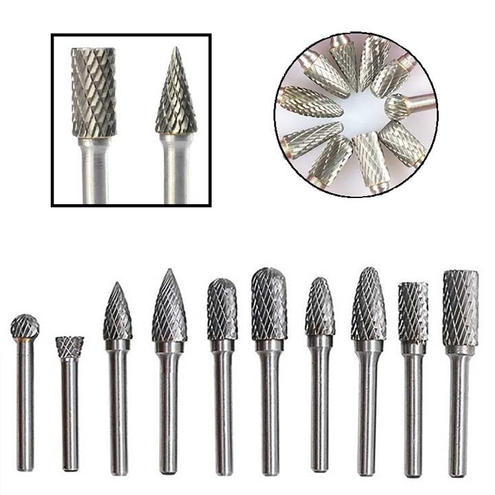 Bộ 10 Mũi Khắc, Mài Làm Lũa Vonfram Trục 6mm