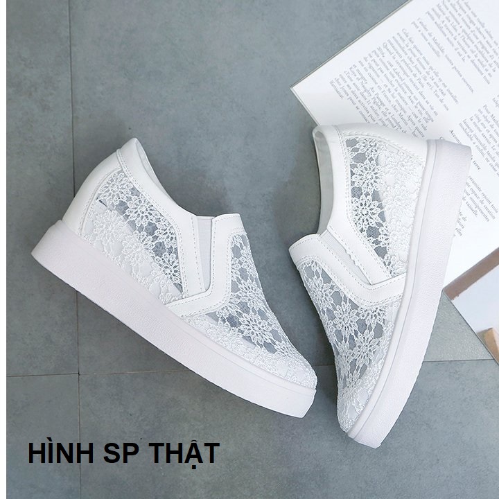 [CHẤT LƯỢNG] Giày độn đế nữ, giày slip on nữ đế độn lưới V10 phối ren hoa êm chân, hàng Quảng Châu loại 01 S080