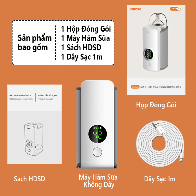 Máy Hâm Sữa Cầm Tay FINOSE LAS02 - Dung Lượng Pin 6000mAh - 6 Mức Nhiệt Tuỳ Chỉnh