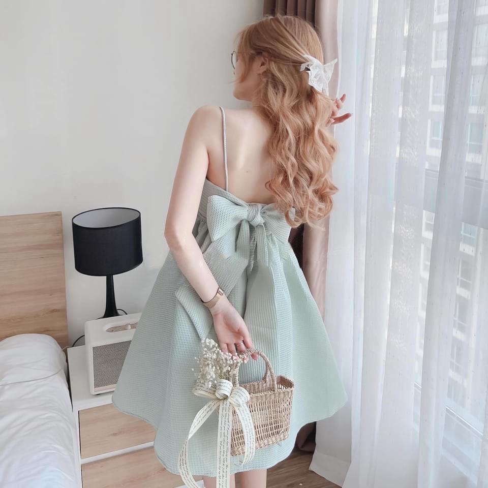 Đầm nữ baby cột nơ lưng, hàng chuẩn Q CHÂU bkfrreship