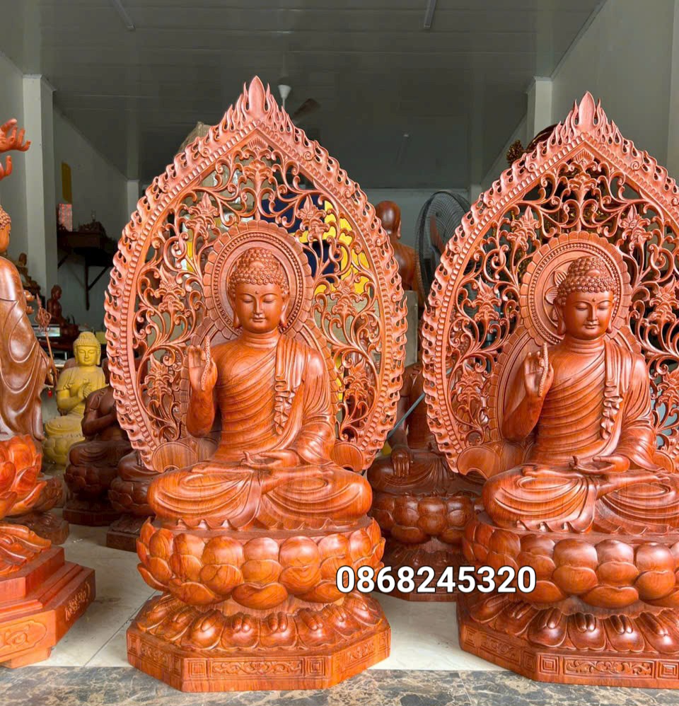 Tượng Phật liên hoa  bằng gỗ hương đá kt cao 60×36×36cm