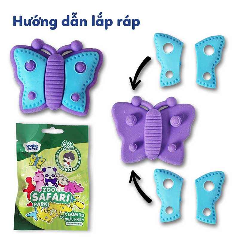 Gôm 3D Lắp Ráp Học Viện Alpha - HooHooHaha Gomgom 3D Eraser - Zoo Safari Park - A-VP31071 (Mẫu Sản Phẩm Bên Trong Là Ngẫu Nhiên)