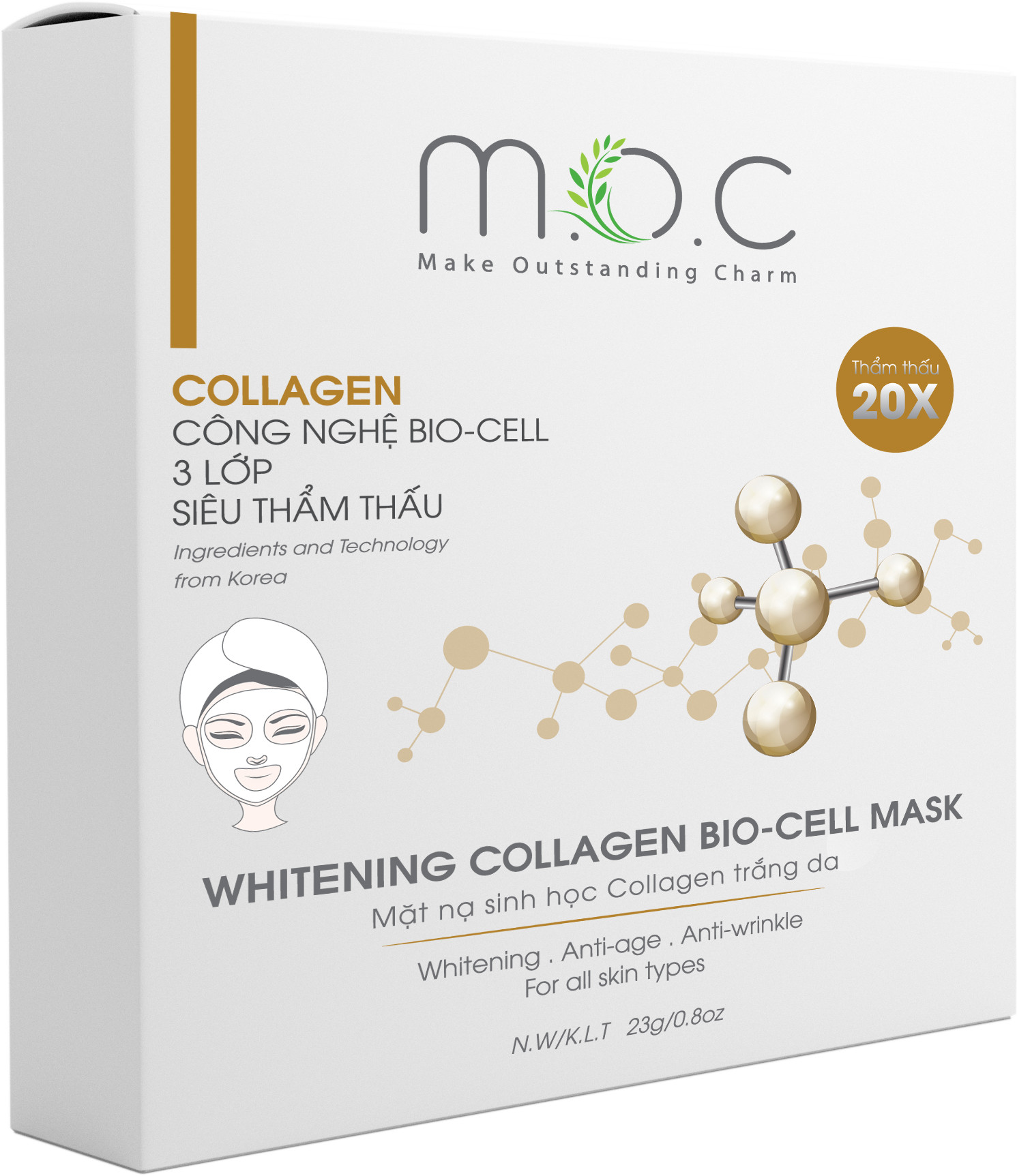 Mask Sinh Học Collagen Trắng Da M.O.C - Tặng 1 Mask Trắng Da Collagen M.O.C - Se khít lỗ chân lông, chống lão hóa da (5 Miếng/Hộp)