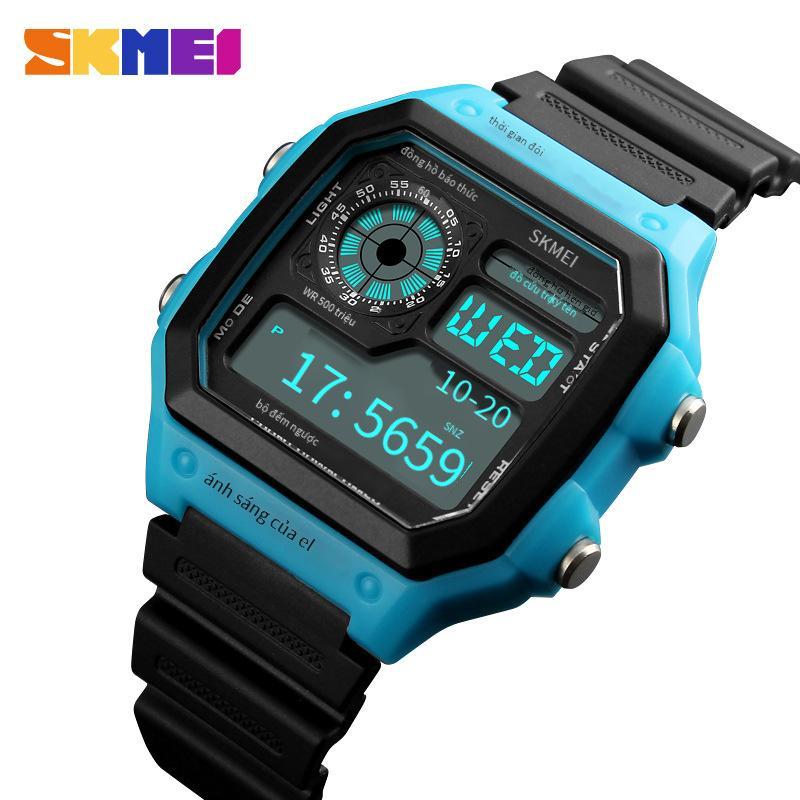 Giá thấp nhất thời trang Skmei đồng hồ hiển thị kỹ thuật số sáng tạo đồng hồ nam nổ đồng hồ điện tử thể thao ngoài trời sinh viên đồng hồ dạ quang chống thấm nước 1299