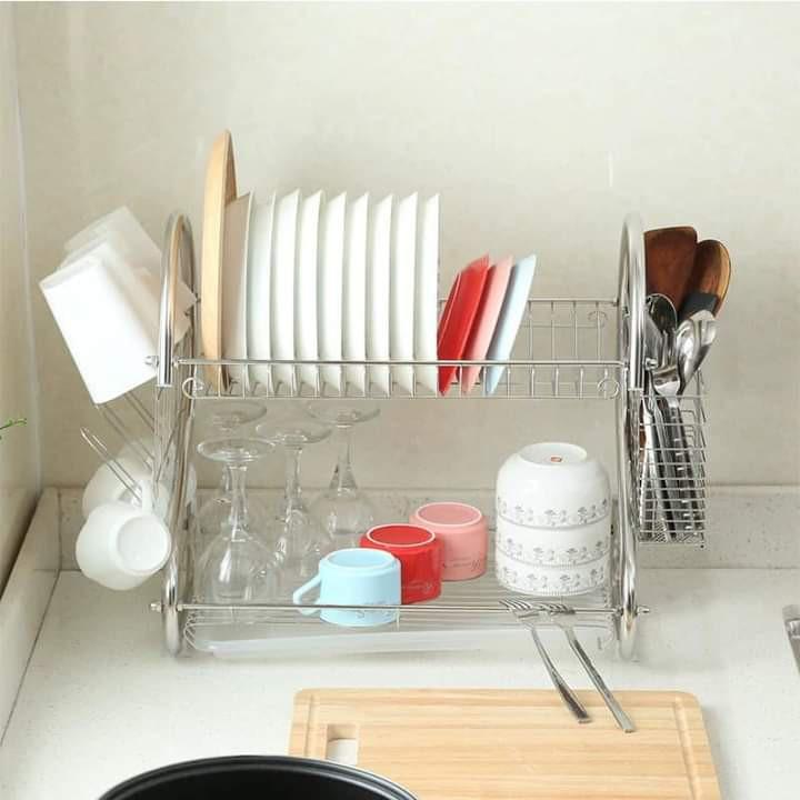 Giá úp bát inox 2 tầng có khay hứng nước