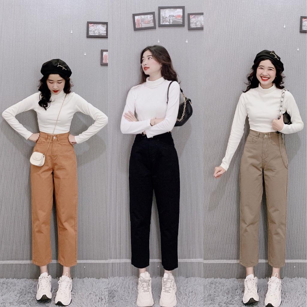 Quần Baggy Kaki Nữ Trơn Ống Suông