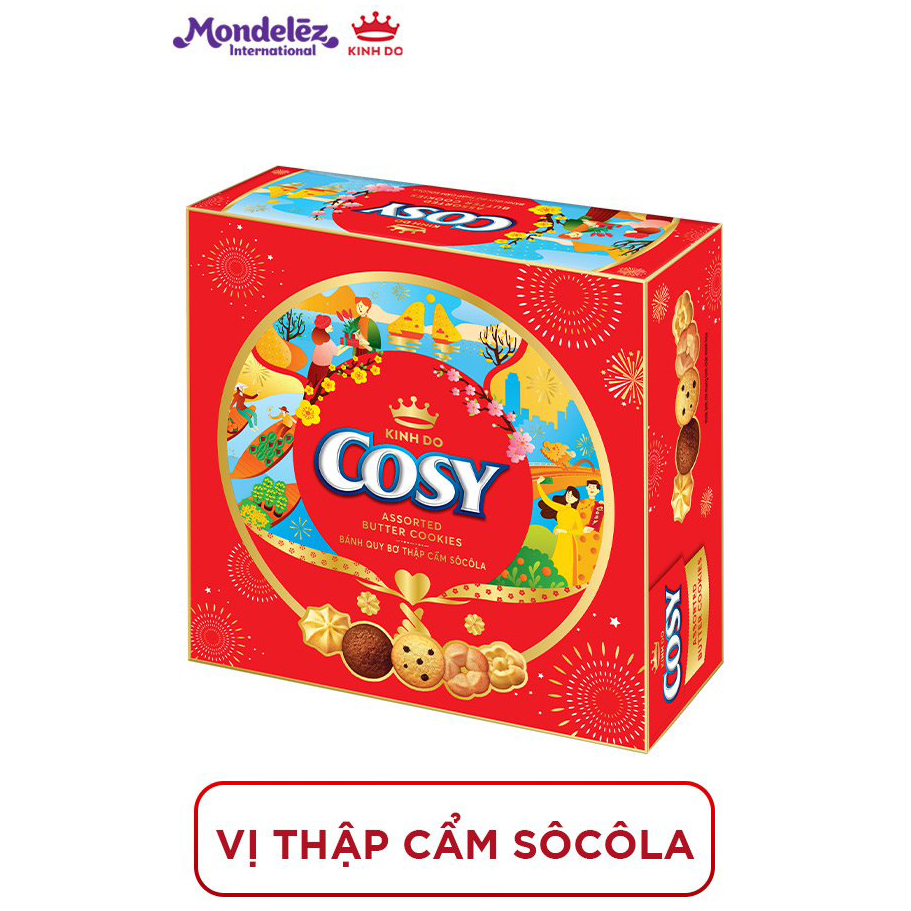 Bánh quy Cosy Tết Thập cẩm socola, hộp thiếc quà Tết 378g