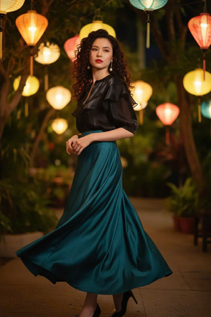 Áo Cổ Trụ Tay Phồng Organza Đen thời trang thiết kế Hity Top181