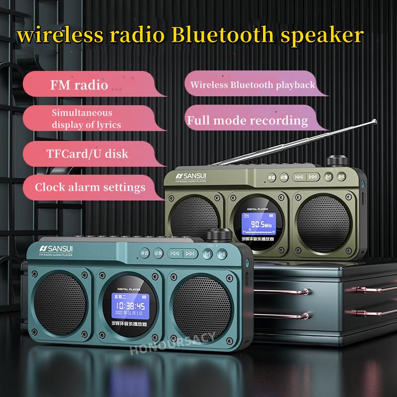 Parlantes Bluetooth F28 Vintage Loa Không Dây Di Động Âm Thanh Nổi Loa Siêu Trầm Mini Người Cao Tuổi Cắm Máy Nghe Nhạc Đồng Hồ Đồng Hồ Báo Thức Âm Nhạc Color: F22 green