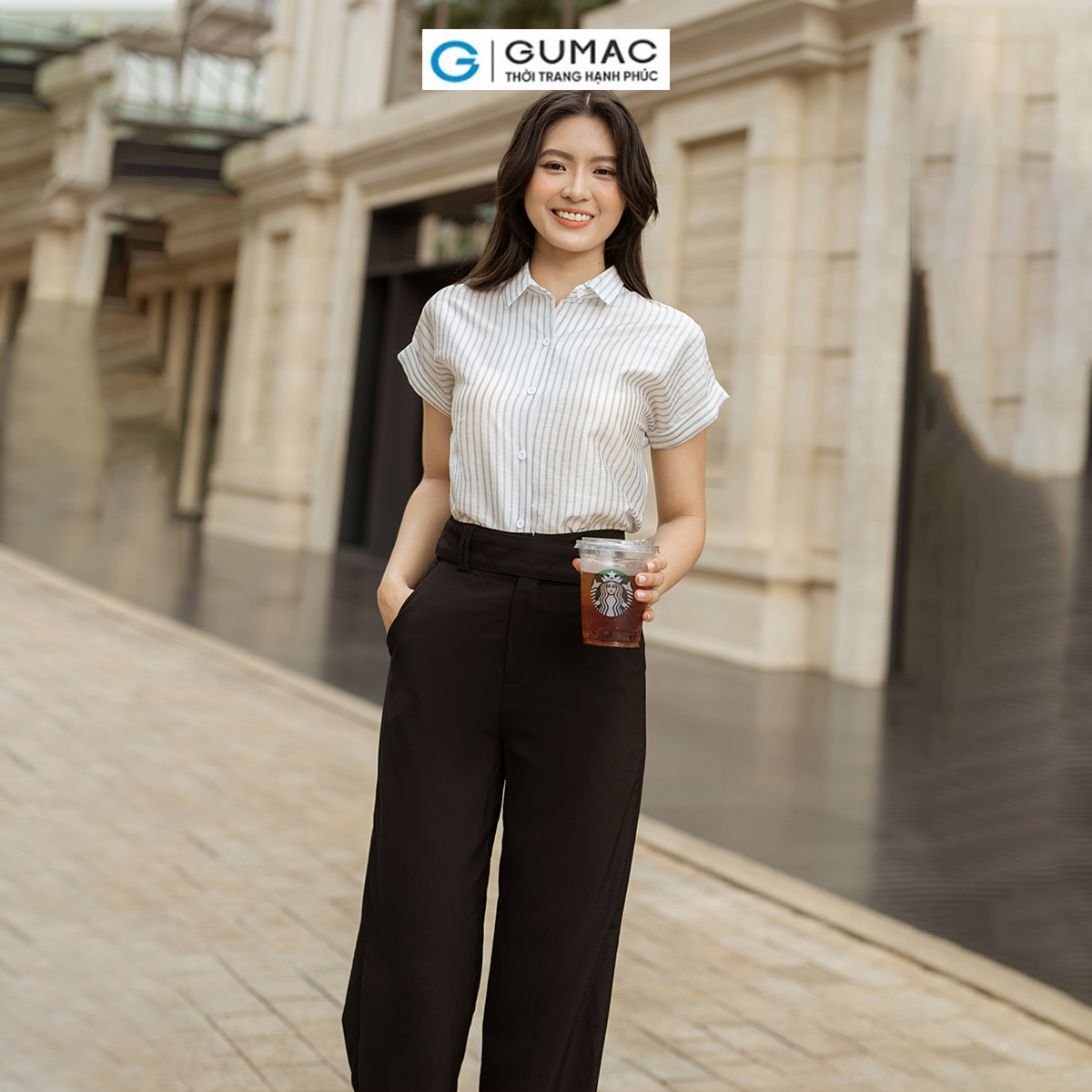Áo sơ mi nữ tay liền vải xô mềm mát thời trang GUMAC AD06064