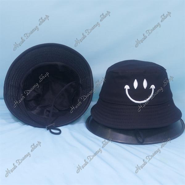 Nón tai bèo mặt cười, mũ bucket trẻ em 3-5 tuổi size đầu 50-52cm vành nhỏ 5cm - Đen mặt cười
